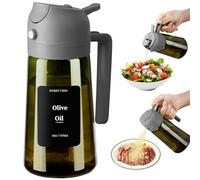SWEET VIEW Olive Oil Dispenser and Sprayer - 16oz/470ml Glass Light-Proof Pour Bottle, Kitchen Gadgets Accessories for Air Fryer, Cooking, Salad, and BBQ with Stickers, Grey