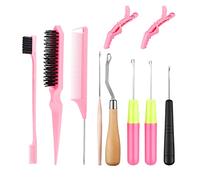 SWEET VIEW Passion Twist Crochet Hair Extensions Tool, 5Pcs Different Size Crochet Hooks for Hair, 1Pcs Edge Brush 1Pcs Bristle Hair Brush 1Pcs Rat Tail Comb 2pcs Gator Clips