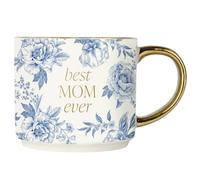 Sweet Water Decor Best Mom Ever Coffee Mug, Vintage Blue Delft Floral Design with Gold Handle & Rim, 14oz Fine Bone China Tea Cup, Cute Gifts for Mother's Day, Baby Shower, Christmas & Mom's Birthday