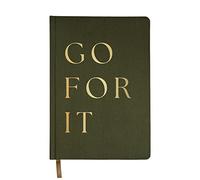 SWEET WATER DECOR Cute Motivational Lined Composition Notebook for Women, 100 Ruled Pages for Writing, Diary with Fabric Inspirational Olive Cover (Go For It)