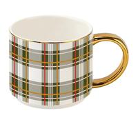 Sweet Water Decor Green Plaid Coffee Mug, 14oz China Christmas Mug with Gold Handle, Large Holiday Winter Cup for Coffee, Tea & Hot Chocolate, Stocking Stuffer Gifts for Women