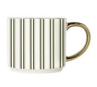 Sweet Water Decor Green Stripe Coffee Mug, 14oz China Christmas Mug with Gold Handle, Large Holiday Winter Cup for Coffee, Tea & Hot Chocolate, Stocking Stuffer Gifts for Women