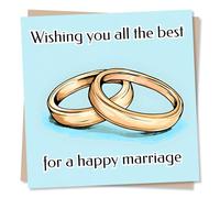 Sweet Wedding Card For Loved One - Rings, Diamond - Wishing You All The Best For A Happy Marriage - For Bestie, Friend, Relative, Brother, Sister, Son, Daughter
