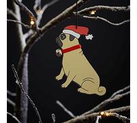 Sweet William Pug Christmas Decoration, Wood, 10x10x0.5 cm