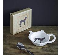 Sweet William Teabag Dish, Teapot Shape, Lurcher Grey Ceramic Coaster