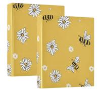 Sweet Yellow Daisy Bee One and A Half Inch Binder Round Ringing with Clipboard 1/2 Pack Office Binder Hardcover