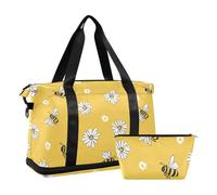 Sweet Yellow Daisy Bee Waterproof Large Travel Bag Shoulder Weekender Overnight Bag with Adjustable Strap for Yoga