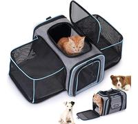 SweetBin 2 Sides Travel Expandable Pet Carrier Bag (Large), Airline Approved Soft-Sided Cat Carrier with Pad & Pocket & Removable Shoulder Strap - 18"x11"x11" Dog Airplane Carrier