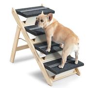 SweetBin Wood Pet Stairs/Pet Steps for All Dogs and Cats - 2-in-1 Foldable Carpeted 4 Tiers Dog Stairs & Ramp Perfect for Beds and Cars - Portable Dog/Cat Ladder Up to 68kg