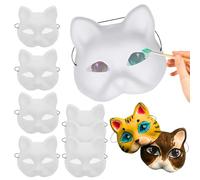SWEETBIUTI Cat Mask To Paint Animal Mask DIY Half Cover Therian Mask with Eye Mesh & Elastic Band PVC Fox Mask for Halloween Cosplay Party Masquerade Mask 10 Pcs