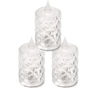 SWEETBIUTI Flameless Candles Battery Operated Candles with Switch 3Pcs Transparent Artificial Pillar Candles Textured LED Candle 3.2x1.6in for Birthday Party, Wedding, Christmas Decorations