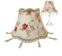 SWEETBIUTI Floral Vintage Lamp Shade Lampshades for Table Lamps with Tassel Bead Victorian Lamp Shade Bell Shape Fringe Lamp Shade for E27 Table Lamp, 12 inch