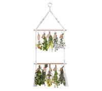 SWEETBIUTI Herb Drying Rack 2Tier Hanging Herb Dryer Wood and Cotton Flower Drying Rack Adjustable Bohemian Herb Hangers with Detachable Hooks Herb Dryer Wall Decor