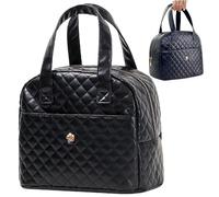 SWEETBIUTI Insulated Lunch Bag Lunch Tote Bag PU Leather Lunch Bag Waterproof for Women Reusable Womens Lunch Box Multipurpose Beige Lunch Bag for Work Office Picnic Travel,Black