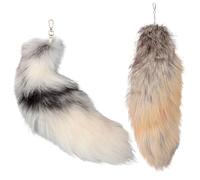 SWEETBIUTI Therian Tail 2 Pcs Therian Fox Tail with Clasp Faux Animal Tail Keychain Halloween Soft Fluffy Fox Tail Keychain, Hanging Fox Tails for Women Adult Handbag Backpack
