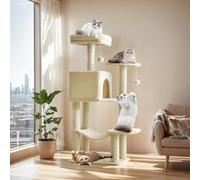 Sweetcrispy 44 Inch Cat Tree Tower, Cat Climbing Tower with Natural Sisal Scratching Posts, Hammock, Pet Condo for Indoor Cats and Kittens Play, Beige