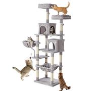 Sweetcrispy 71 inch Cat Tree Tower, Large Multi Level Cat Climbing Tower with Condo, Natural Sisal Scratching Posts, Platform, Hammock, Basket, Tall Pet Tree House for Indoor Cats Play, Light Grey