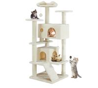 Sweetcrispy Cat Scratching Post Tower for Indoor Cats, 135 cm High Multi-Level Pet Furniture, Sturdy Kitty Playhouse with Sisal Scratching Post, Large Condo, Climbing Ladder, Modern Beige