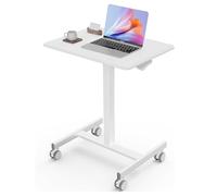 Sweetcrispy Mobile Small Standing Desk - Sit Stand Portable Rolling Laptop Desk with Lockable Wheels, Adjustable Height Computer Workstations, White