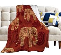 SweetFox Elephant Throw Blanket, 50"x60", Red, 100% Flannel, Super Warm, Soft, Lightweight, Winter Bedding, Gifts for Kids & Adults