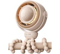 SWEETFULL Pram Fan - 360° Rotating Baby Stroller Fan Clip On, 4000mAh Rechargeable 4-Speed Quiet Cooling, LED Display & Night Light for Buggy/Car Seat/Crib Travel Essentials