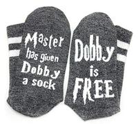 SweetGo Dobby Socks, Dobby Is Free Knitted Words Unisex Combed Cotton Novelty Socks 1pack - grey - One Size