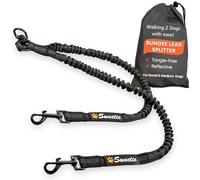 Sweetie Dog Lead Splitter - Dual Shock Absorbing Bungee Double Leash Coupler - Perfect Leads for Walking 2 Small to Medium Dogs on One Lead - No Tangle 360° Swivel Clip - Reflective Stitching