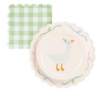 Sweetie Soirées One Silly Goose Party Plates & Napkins Set | 48-Pack | 1st Birthday Party Supplies, Gender Neutral Baby Shower, Gingham Party Decor, Toddler Birthday Tableware