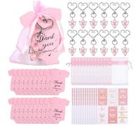 Sweeties Party Favors, 50 Sets With Angel Keychains, Thank You Cards, Organza Bags For Showers, Birthdays, And Gender Reveals