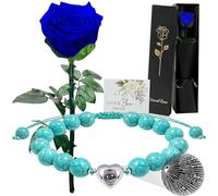 SWEETIME Preserved Blue Rose Gifts for Her,Single Eternal Real Rose with Stem,Forever Infinity Rosebox,Romantic Bouquet of Flowers for Mother's Day Valentine's Day Christmas Thanksgiving Mother Wife