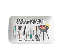 SweetJECCU Personalized Ceramic Platter for Father's Day, Style 1, Rectangular, with Family Names, BBQ Grilling Plate, Dad Daddy PaPa Grandpa Gifts from Son Daughter Wife Grandchild