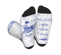 SweetJECCU Personalized Reading Socks for Women, Custom Name Just a Girl Who Loves Books Sock, Reading Crew Socks Gifts, Style 07, One size
