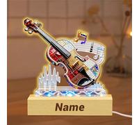 SweetJECCU Personalized Stained Glass Violin Night Light Custom Name Multiple Color Changing LED Violin Lamp, Light Up Violin Desk Ornament, Birthday Christmas Gifts for Music Lovers (Lamp-Violin)