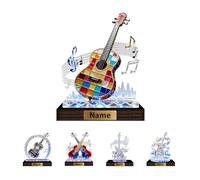 SweetJECCU Personalized Stained Glass Violin Night Light Custom Name Multiple Color Changing LED Violin Lamp, Light Up Violin Desk Ornament, Birthday Christmas Gifts for Music Lovers (Plaque-Guitar)