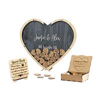 SweetJECCU Personalized Wedding Guest Book Alternative Wooden Frame Guest Book with Wooden Hearts Wedding Decor Rustic Sign in Guest Book for Wedding Baby Shower Birthday (2-Grey)