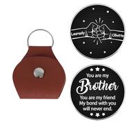 SweetJECCU Personalized You Are My Brother Pocket Hug Token, Custom Names Brother Coin Leather Pocket Hug Keychain, Style 05, 2.7*1.9 inches