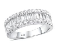 SweetJew 1.0ct Moissanite Wedding Band for Women Stackable Eternity Engagement Rings Emerald Cut D Color VVS1 925 Sterling Silver Sparkling Gift for Her Size 8