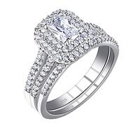 SweetJew 2Ct Radiant Cut Wedding Rings Set for Women 925 Sterling Silver Cubic Zirconia Size V 1/2