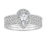 SweetJew 2Ct Wedding Rings Engagement Set for Womens Teardrop Pear Cut 5A Cubic Zirconia Halo Size T 1/2