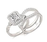 SweetJew 3Ct Elegant Radiant Cut Wedding Rings for Women AAAAA Cubic Zirconia Rings for Her 925 Sterling Silver Wedding Engagement Rings Sets Size R