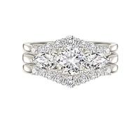 SweetJew 3Pcs Three-Stone Elegant Women's Wedding Rings Set Engagement Ring for Her 925 Sterling Silver Size T