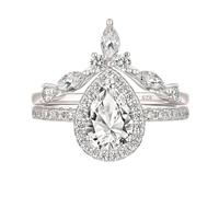 SweetJew 925 Sterling Silver Elegant Pear Cut Wedding Rings for Women Engagement Rings for Her Bridal Rings Set AAAAA Cubic Zirconia Promise Ring Size S