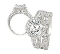 SweetJew 925 Sterling Silver Halo Wedding Set Engagement Rings for Women 5A Cubic Zirconia Size R