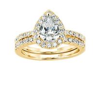 SweetJew 925 Sterling Silver Teardrop Shaped Halo Wedding Engagement Rings Set for Women Cubic Zirconia Size J 1/2