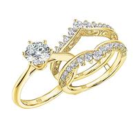 SweetJew Elegant 925 Sterling Silver Women's Wedding Bands Engagement Rings Solitaire Cubic Zirconia Size T