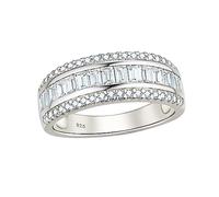 SweetJew Elegant Round Baguette Wedding Bands for Women Wedding Rings for Her 925 Sterling Silver Promise Eternity Ring AAAAA Cubic Zirconia Size J 1/2
