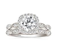 SweetJew Engagement Rings Set for Women Wedding Bands for Her 925 Sterling Silver Ring Halo Round Cut 1.5CT 5A Cubic Circonia Simulated Diamond Size Q