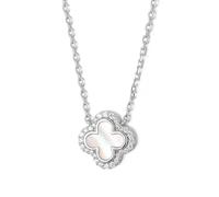 SweetJew Four Leaf Clover Pendant 925 Sterling Silver Necklaces for Women Pave 28 Round Moissanite Stone and Mother of Pearl Gift for Her 18 Inch White Chain