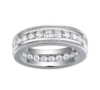 SweetJew Full Eternity 5.6mm Wedding Rings for Men 925 Sterling Silver Round Cut AAAAA Cubic Zirconia Men's Commitment Bands Size T 1/2