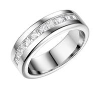 SweetJew Men's CZ Wedding Ring Princess & Round Cut Band | 18k White Gold Plated,White Brilliant Stone,Smooth Polished Inner,Wedding,Engagement Anniversary & Gift, Sz 7-14